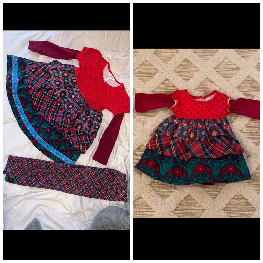 Matilda Jane Christmas Plaid Dress with Leggings and doll dress